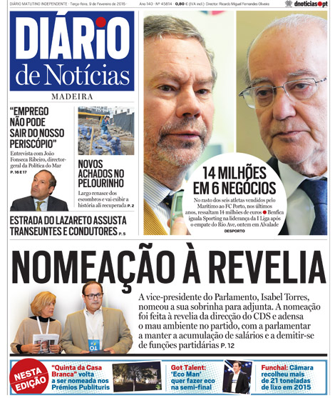 Edição do dia 9 Fevereiro 2016 da pubicação Diário de Notícias
