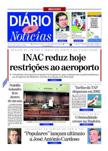 Edição do dia 4 Abril 2001 da pubicação Diário de Notícias