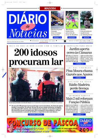 Edição do dia 8 Abril 2001 da pubicação Diário de Notícias