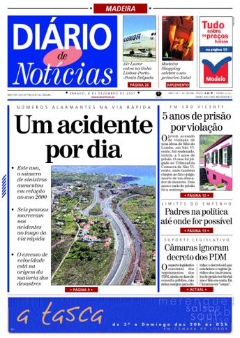 Edição do dia 8 Dezembro 2001 da pubicação Diário de Notícias