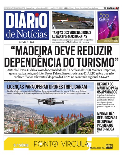 Edição do dia 4 Dezembro 2023 da pubicação Diário de Notícias