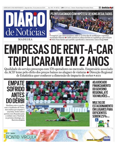 Edição do dia 15 Janeiro 2024 da pubicação Diário de Notícias