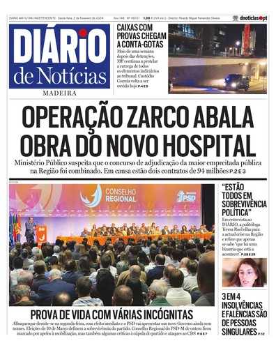 Edição do dia 2 Fevereiro 2024 da pubicação Diário de Notícias