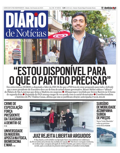 Edição do dia 3 Fevereiro 2024 da pubicação Diário de Notícias