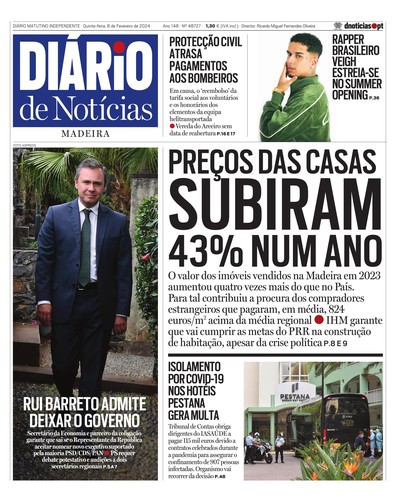 Edição do dia 8 Fevereiro 2024 da pubicação Diário de Notícias