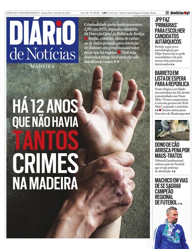 Edição do dia 3 Abril 2024 da pubicação Diário de Notícias